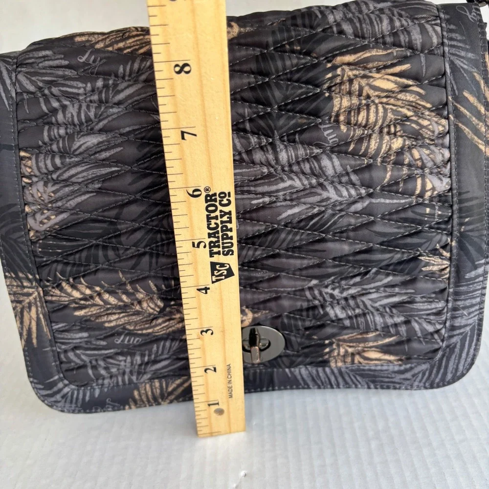 Lug‎ Presto Quilted Crossbody Bag Tropical Palm Leaf Black Grey Tan Adj Strap